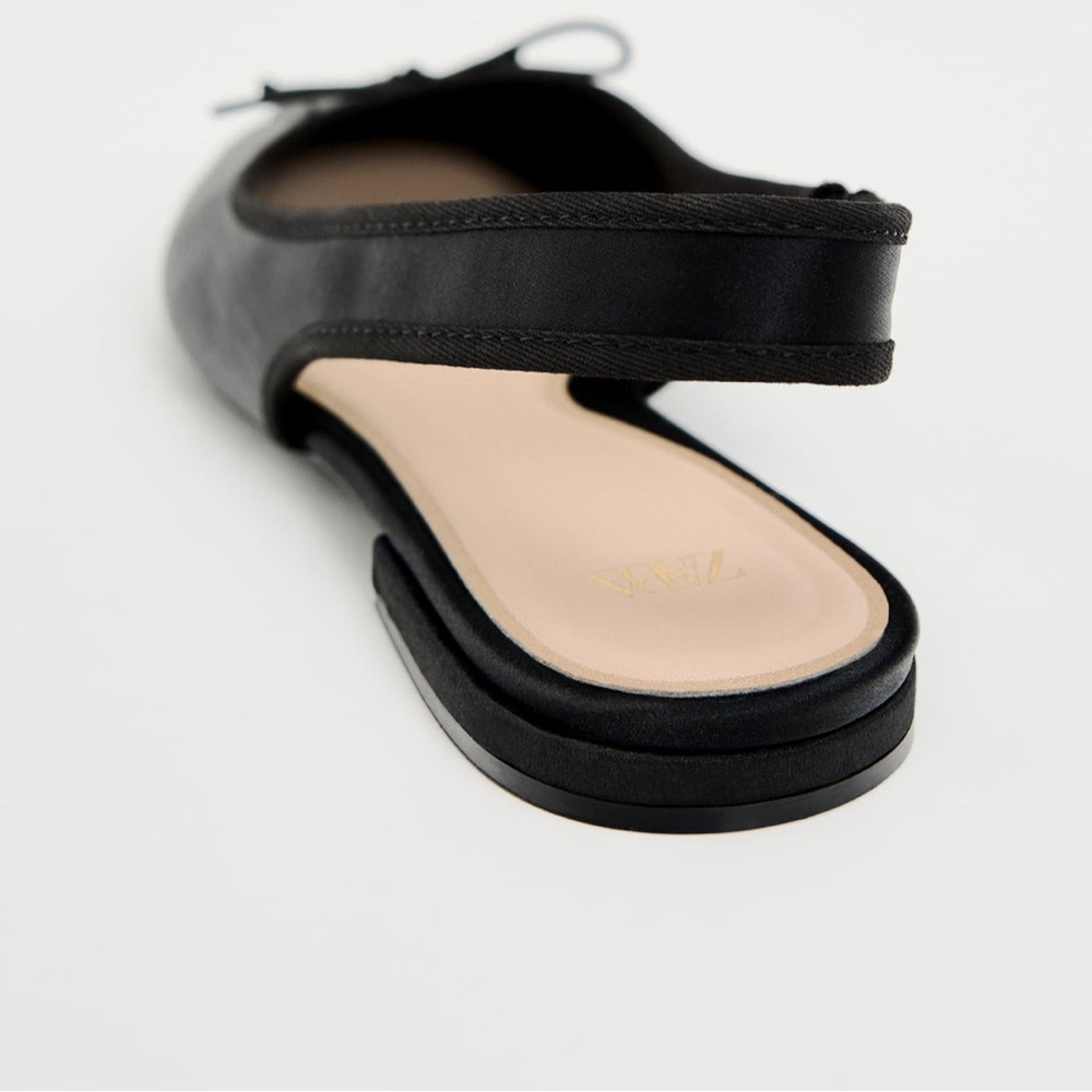 Zara Bow Black Satin Ballet Sling Back Flats Size 6 - Picture 5 of 10